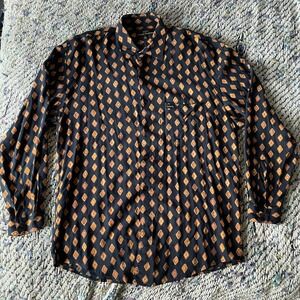 Guess Georges Marciano Men's medium rayon Long Sleeve vintage black Shirt Aztec